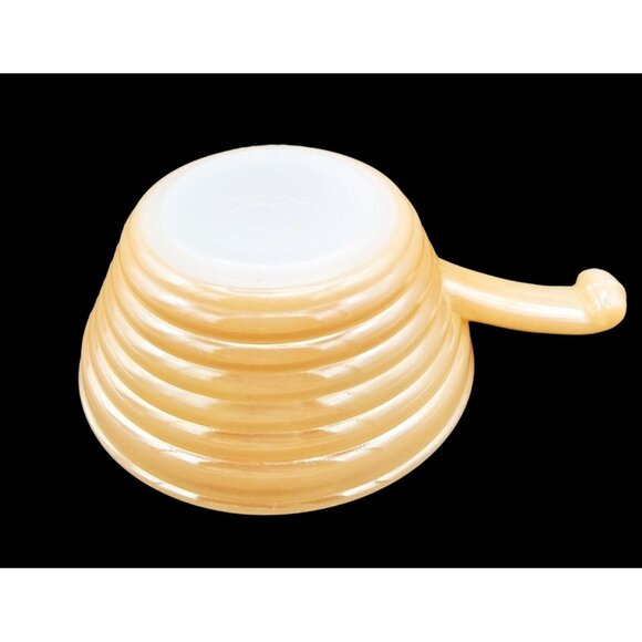Fire-King Bowl Peach Luster Beehive Handled Oven Ware 19 Vintage 7" Midcentury - Picture 8 of 13